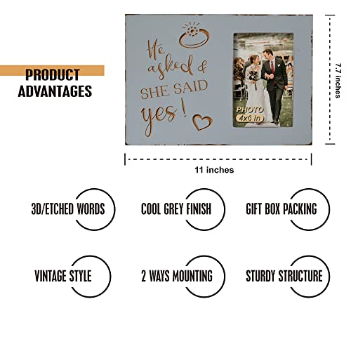 Buecasa Wedding Engagement Gifts for Women Bride to Be - Lovers Engraved Picture Frame 4x6 Inches - He Asked and She Said Yes - Image 3