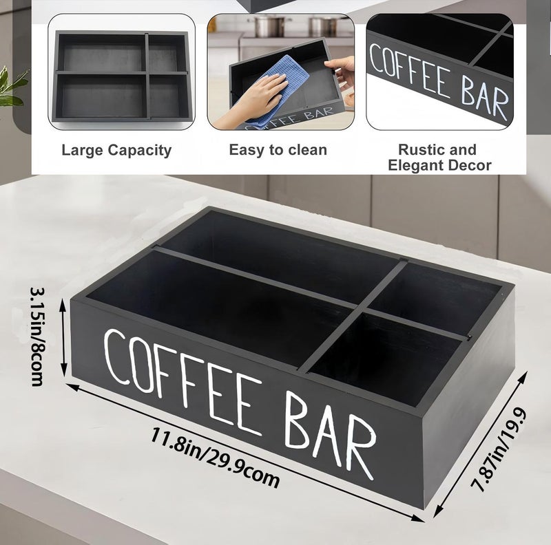 Wooden Desktop Storage Box with Compartments for Coffee Tea Bags and Cups - Image 2