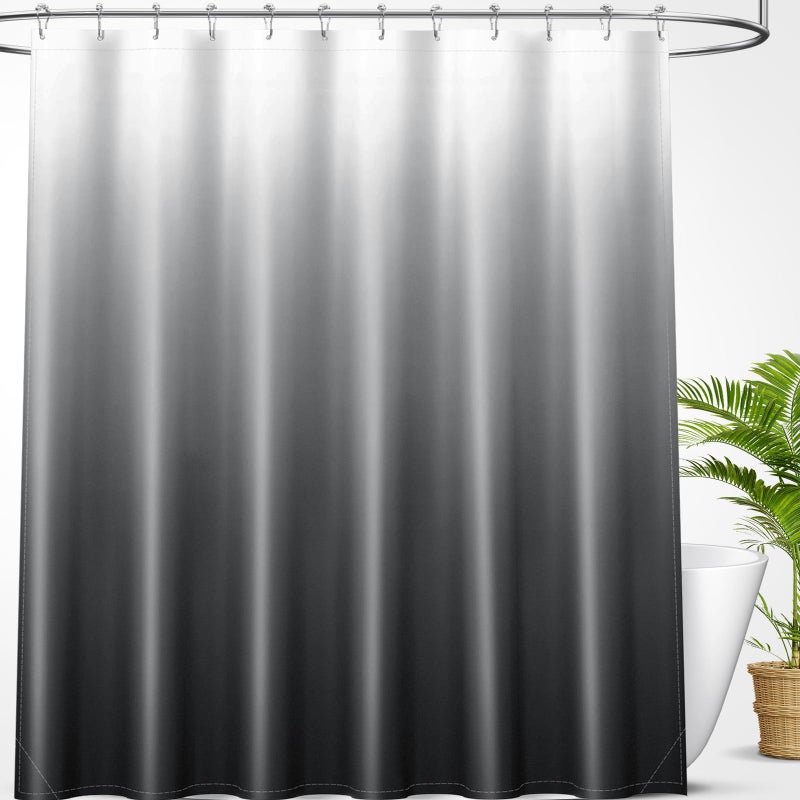 OLANLY Luxury Dark Grey and White Ombre Shower Curtain Sets with 12 Hooks  Waterproof and Washable Decorative Shower Curtains for Bathroom  72x72 Inches - Image 1