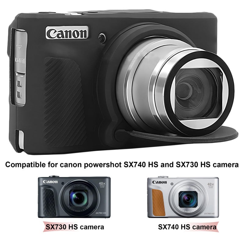 BOVKE Silicone Camera Case for Canon PowerShot SX740/ SX730 Digital Camera, SX740 Camera Soft Case Cover Rubber Camera Sleeve with Removable Lens Cover, Black - Image 2