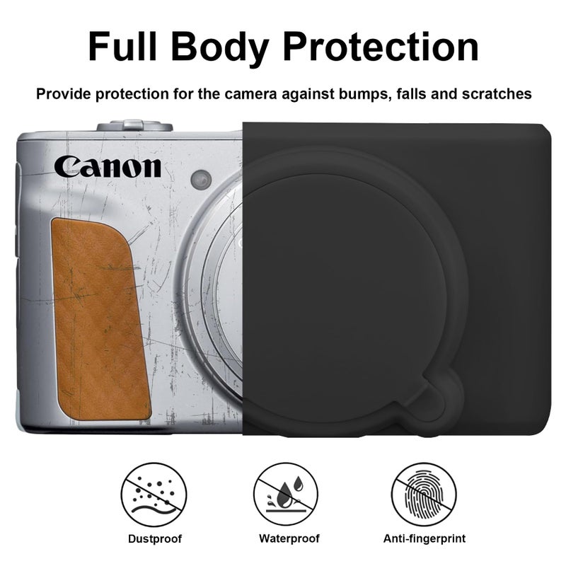 BOVKE Silicone Camera Case for Canon PowerShot SX740/ SX730 Digital Camera, SX740 Camera Soft Case Cover Rubber Camera Sleeve with Removable Lens Cover, Black - Image 3