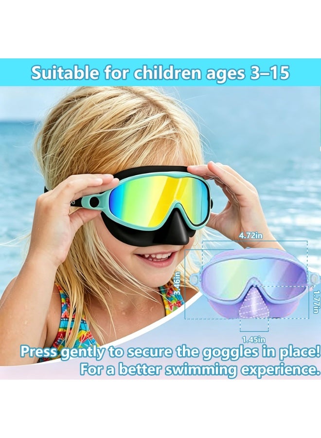 ZOXITY Swim Goggles with Nose Cover, 2 Pack Wide View Diving Mask Anti-Fog UV No Leak Toddlers Swimming Goggles for Kids 3-15 - Image 2