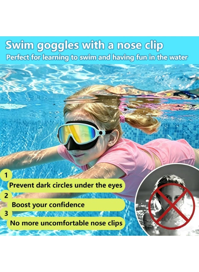 ZOXITY Swim Goggles with Nose Cover, 2 Pack Wide View Diving Mask Anti-Fog UV No Leak Toddlers Swimming Goggles for Kids 3-15 - Image 3