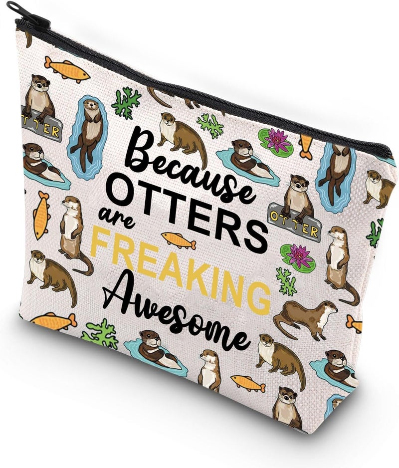 WCGXKO Sea Otter Gifts Otter Lover Gift Because Otters Are Freaking Awesome Zipper Pouch Makeup Bag (OTTERS)