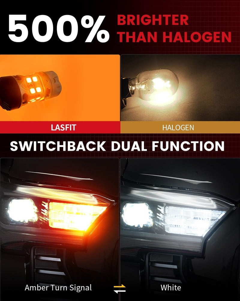 LASFIT T3 7443 Switchback LED Bulb 7444 LED Front Turn Signal Light Parking Light 7444NA Built in Resistor 100% Error Free White Amber(2pcs) - Image 4