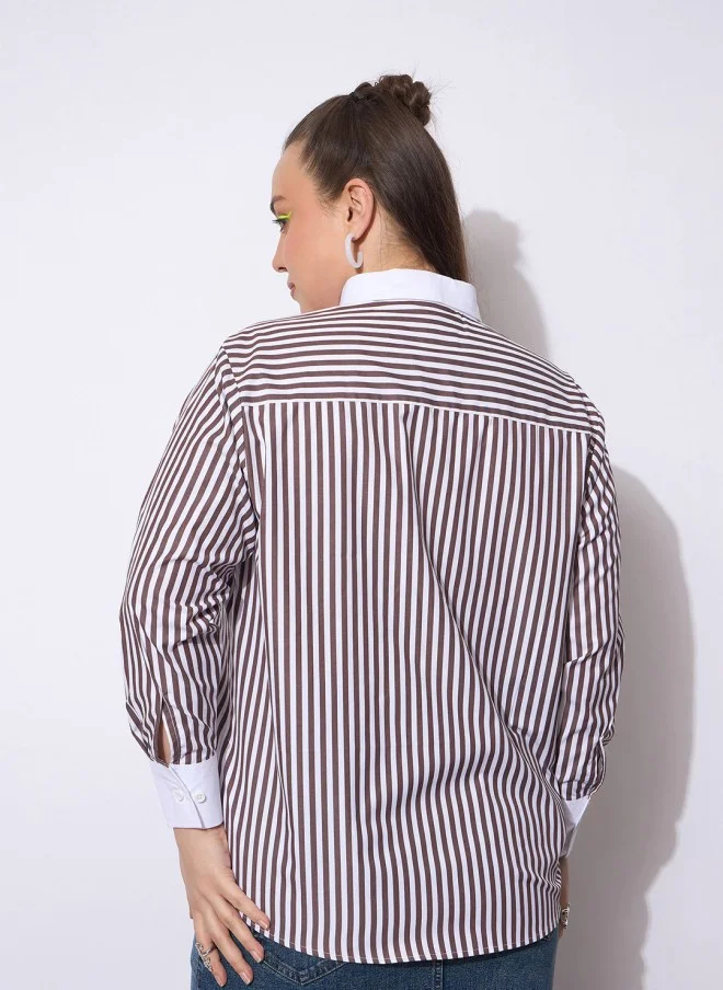 SASSAFRAS Opaque Striped Casual Shirt for Women