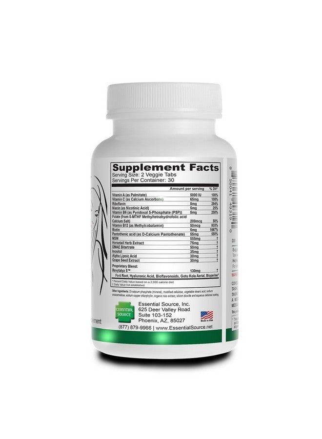 Essential Source فيتامينات الشعر والأظافر والبشرة للنساء من إيسينشال سورس بونيتا V - 20 مكون نشط بما في ذلك البيوتين - أظافر أقوى، بشرة صحية، نمو الشعر - 60 قرص نباتي EZ-TAB - Image 2