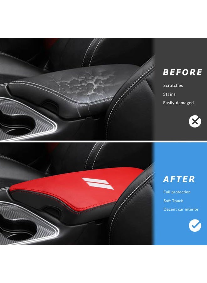 INTGET Car Center Console Armrest Cover for Dodge Challenger Accessories 2023 2022 2021 2020 2019 2018 2017 2016 2015 Interior Middle Console Cover Lid Protector Cushion Pad (Red, Leather) - Image 2