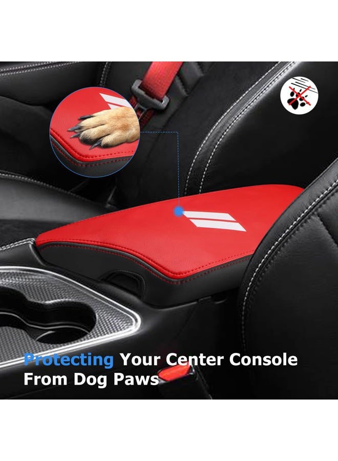 INTGET Car Center Console Armrest Cover for Dodge Challenger Accessories 2023 2022 2021 2020 2019 2018 2017 2016 2015 Interior Middle Console Cover Lid Protector Cushion Pad (Red, Leather) - Image 3