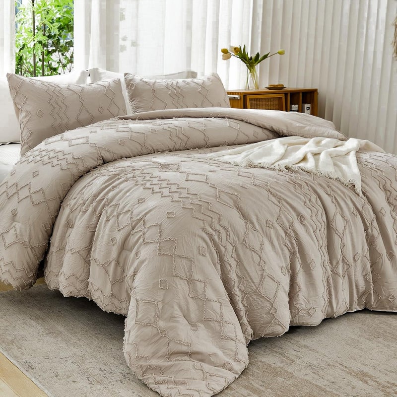 Andency Comforter King Size Set Khaki 3 Pieces Boho Tufted Fall Bedding Comforters Sets for King Bed Soft Fluffy Tan Bed Set 104x90In Comforter 2 Pillowcases