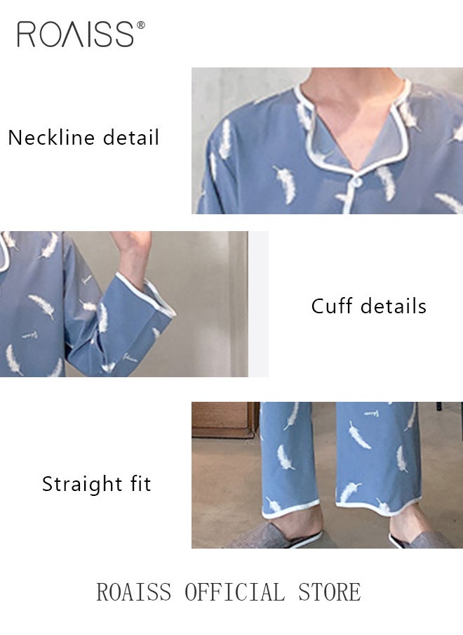 roaiss - Mens Long Sleeve Sleepwear Set,Autumn Winter Men'S Pajama Set Warm Man Pajamas Set Simple Sleepwear Long Sleeve Cotton Pajamas For Men Top Pant Leisure Outwear - Image 1