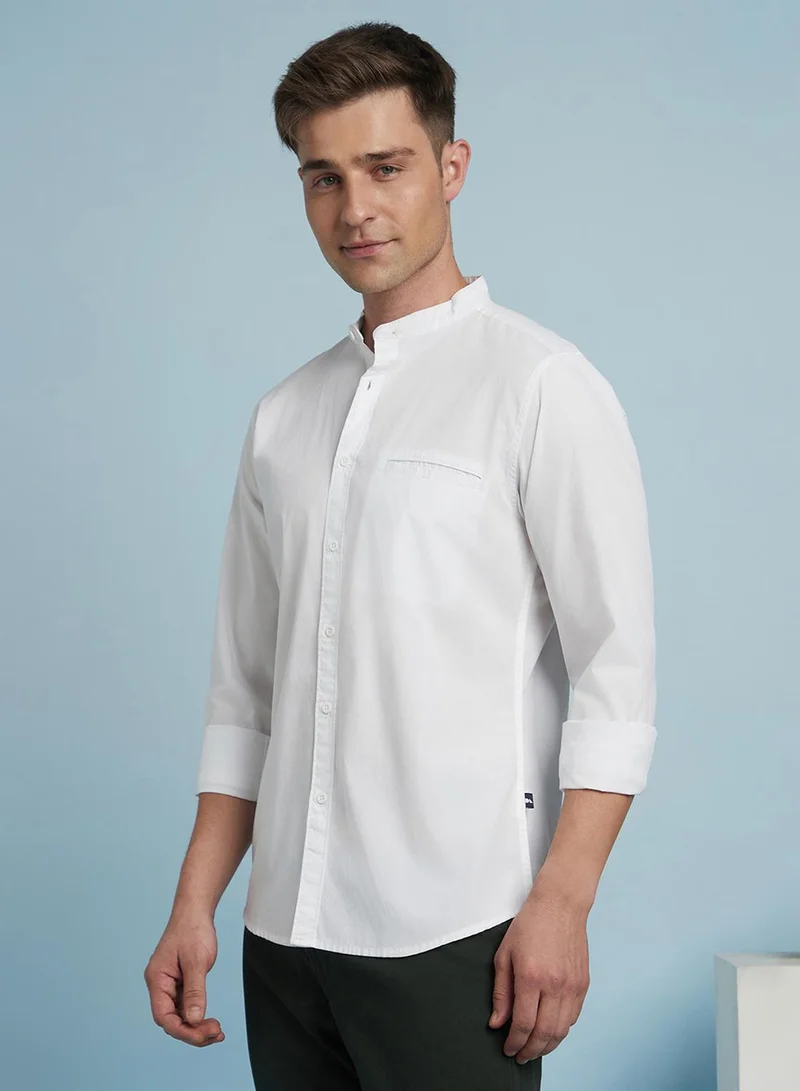 Dennis Lingo Men's White 100% Cotton Solid Button Down Regular Fit Shirt