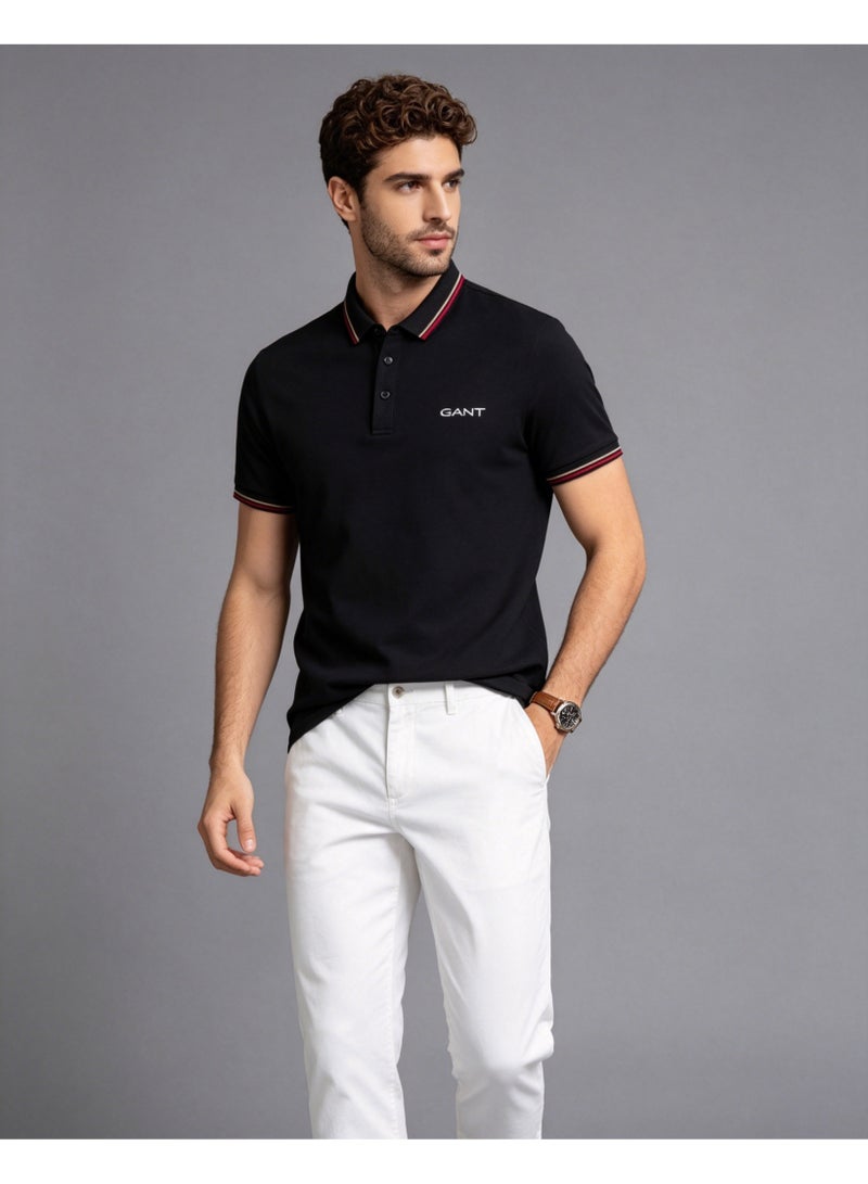 GANT Men's Short Sleeve Tipped Collar Polo Shirt, Casual Regular Fit, Black - Image 4