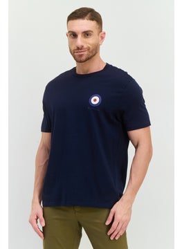 Men Crew Neck Short Sleeves Brand Logo T-Shirt, Navy