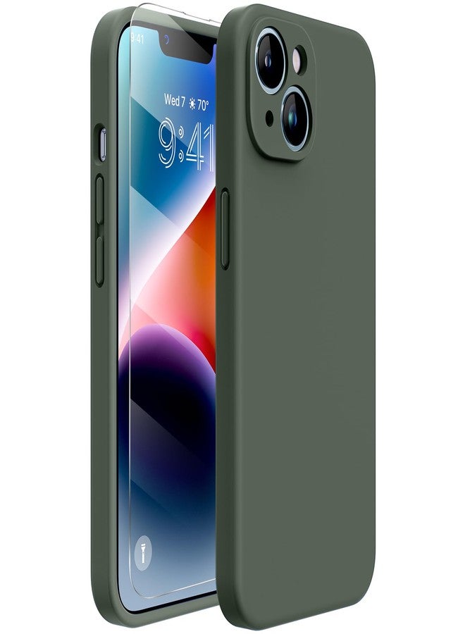 Miracase Designed for iPhone 14 Case with Screen Protector,[Upgraded Enhanced Camera Protection],Shockproof Liquid Silicone Case with Microfiber Lining, 6.1 inch,Dark Green - Image 1