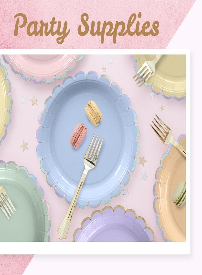 Confettiville أطباق ورقية للحفلات، عبوة من 50 طبقًا مزخرفًا للاستخدام مرة واحدة، مقاس 9 بوصات، بحواف مزخرفة متقزحة الألوان، 6 ألوان باستيل لحفلات الشاي، وعيد الفصح، وحفلات الحدائق، وحفلات توديع العزوبية، تشكيلة ألوان باستيل متلألئة - Image 3
