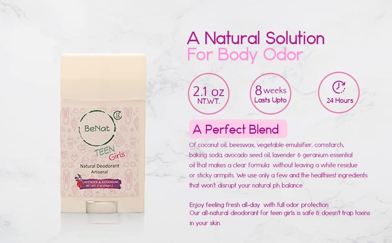 BeNat All Natural Deodorant For Teen Girls 100% Natural Aluminum-Free Carcinogen Free Kids Deodorant For Girls Clinically Proven To Be Safe For Children and Teenagers - Image 5