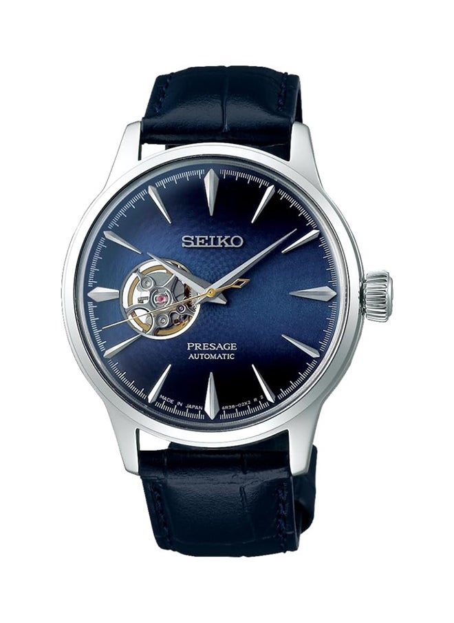 Seiko Presage Leather Band Analog Watch For Men Blue Dial Ssa405J1, Blue, 41, Mechanical 