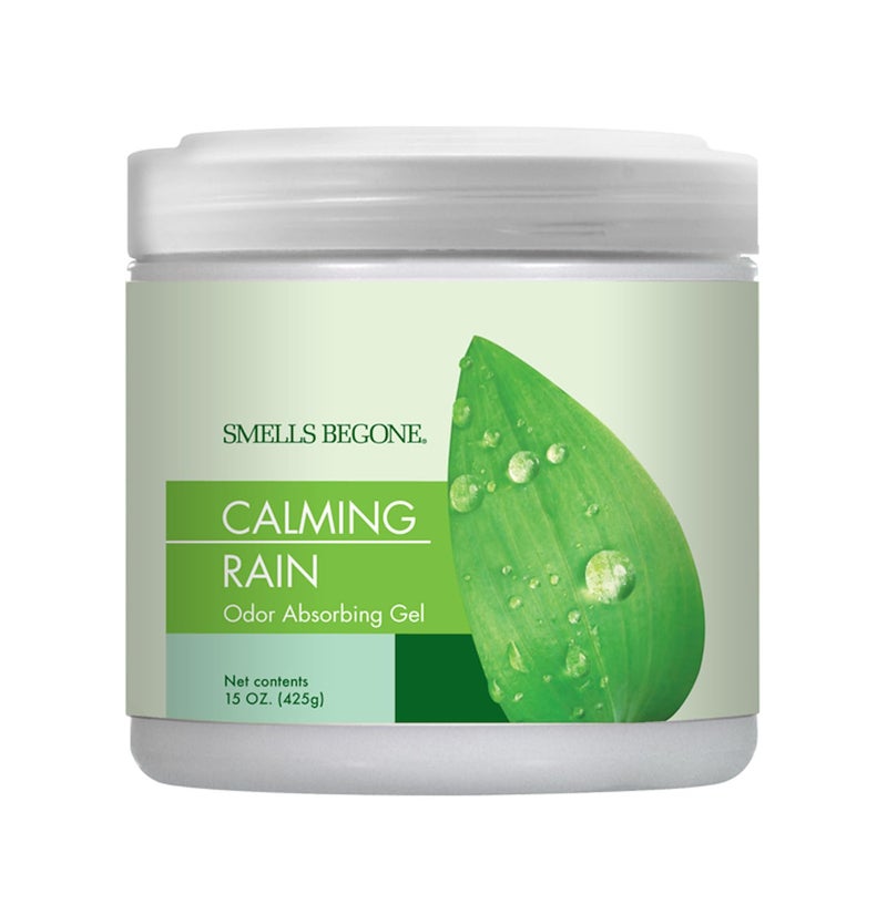 SMELLS BEGONE Air Freshener Odor Absorber Gel Absorbs Odor from Bathrooms Cars Pet Areas Boats RVs Made with Essential Oils Calming Rain Scent - Image 1