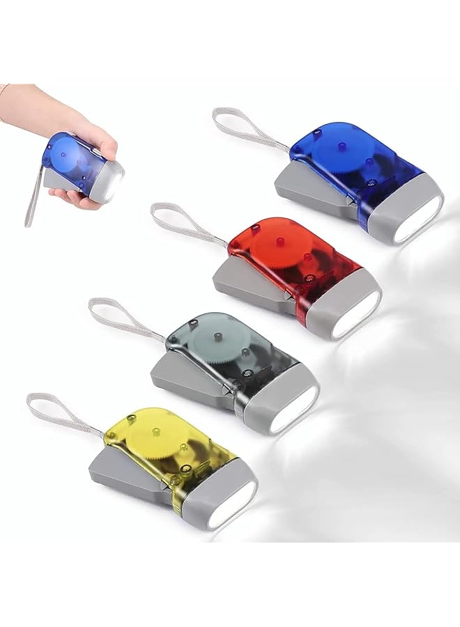 promass 4 Pack Transparent Hand Crank Flashlight,No Battery Flashlight with LED Self Powered Charging Torch Dynamo for Home, Camping, Hiking, Outdoor Sports (Yellow, Blue, Red, Grey)