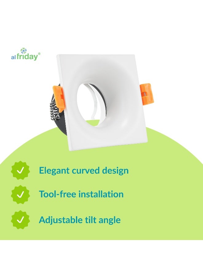 alfriday إطار سبوتلايت مدمج AL FRIDAY | حافة بيضاء مربعة وخرطوم أسود | قطع 70 مم | ميل 30° | متوافق مع GU10/MR16 - Image 4