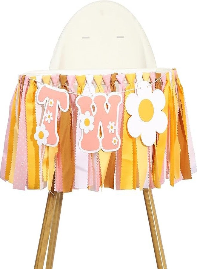 UOAOU Groovy Two Birthday High Chair Banner - Two Groovy Birthday Decorations,Retro Daisy Party 2nd Hghchair,Hippie Party Second Banner - Image 1