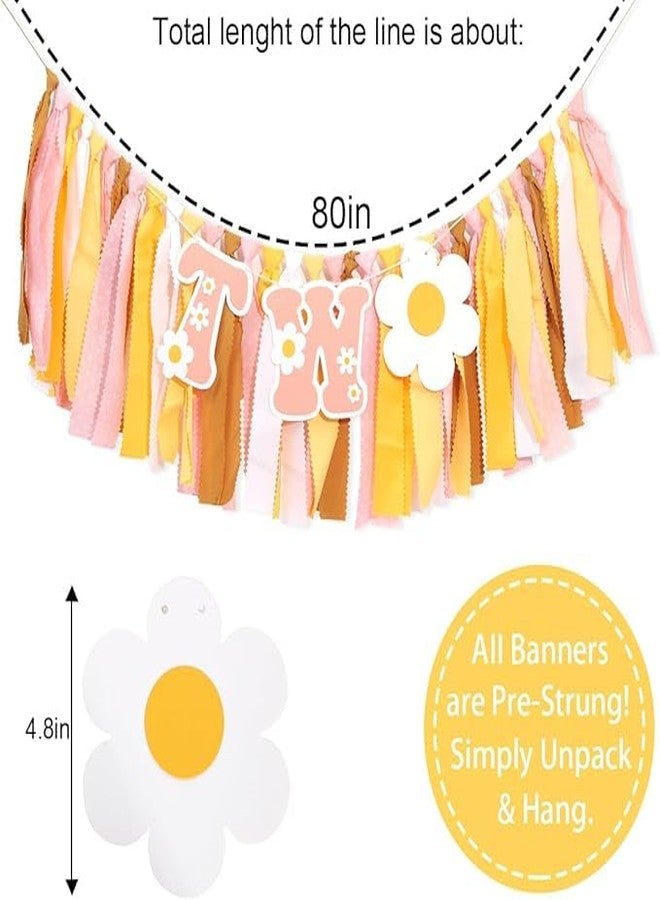 UOAOU Groovy Two Birthday High Chair Banner - Two Groovy Birthday Decorations,Retro Daisy Party 2nd Hghchair,Hippie Party Second Banner - Image 3