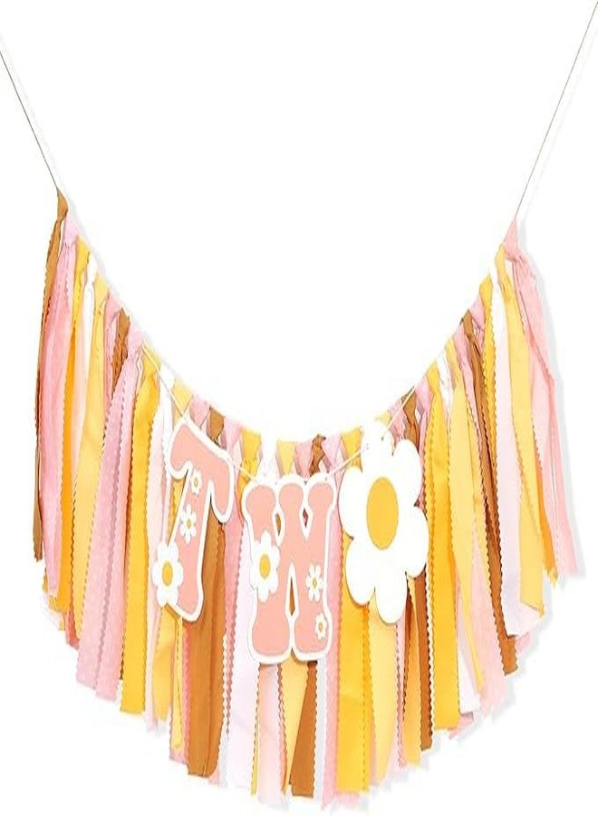 UOAOU Groovy Two Birthday High Chair Banner - Two Groovy Birthday Decorations,Retro Daisy Party 2nd Hghchair,Hippie Party Second Banner - Image 2