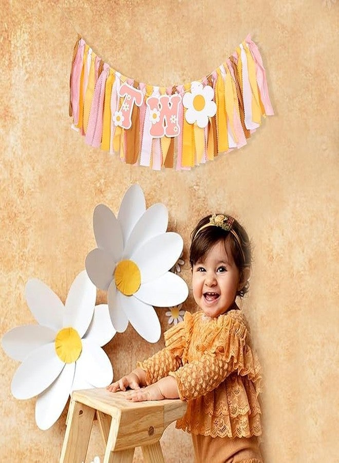 UOAOU Groovy Two Birthday High Chair Banner - Two Groovy Birthday Decorations,Retro Daisy Party 2nd Hghchair,Hippie Party Second Banner - Image 4