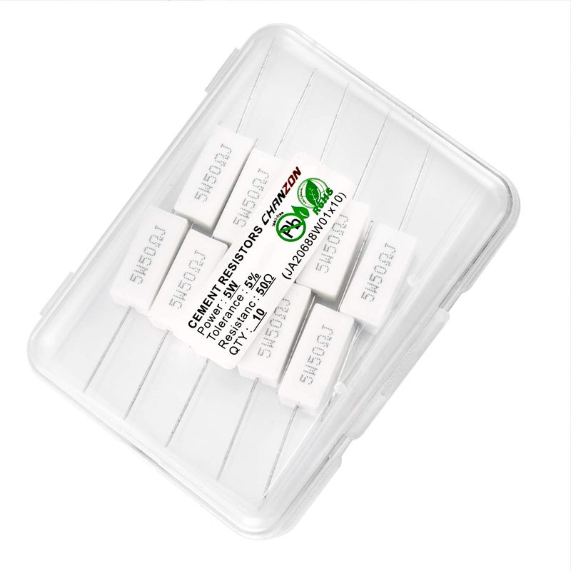 CHANZON 10pcs 5W Ceramic Cement Resistor 50 Ω ohm ±5% Tolerance Wirewound Induction 50R - Image 2