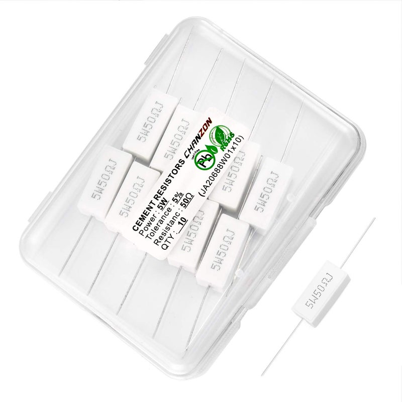 CHANZON 10pcs 5W Ceramic Cement Resistor 50 Ω ohm ±5% Tolerance Wirewound Induction 50R - Image 3