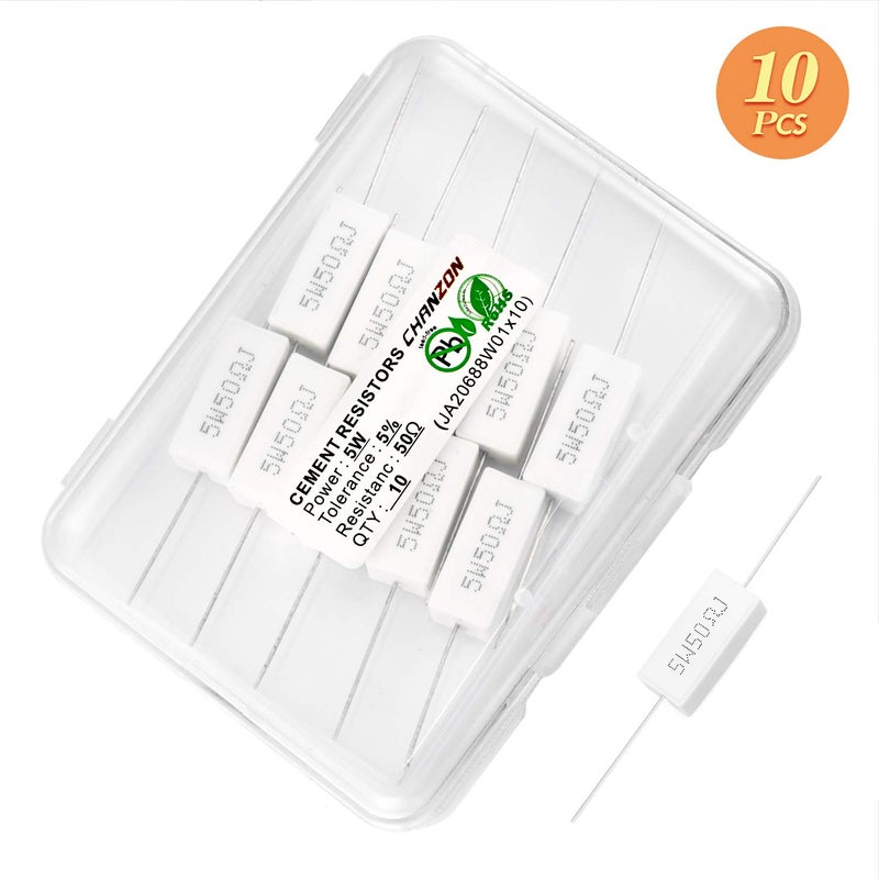 CHANZON 10pcs 5W Ceramic Cement Resistor 50 Ω ohm ±5% Tolerance Wirewound Induction 50R - Image 5