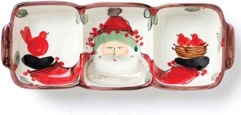 Vietri Vietri Old St Nick MultiColor ThreePart Server 13 Earthenware for Serving Condiments Snacks  Dips  - Image 1