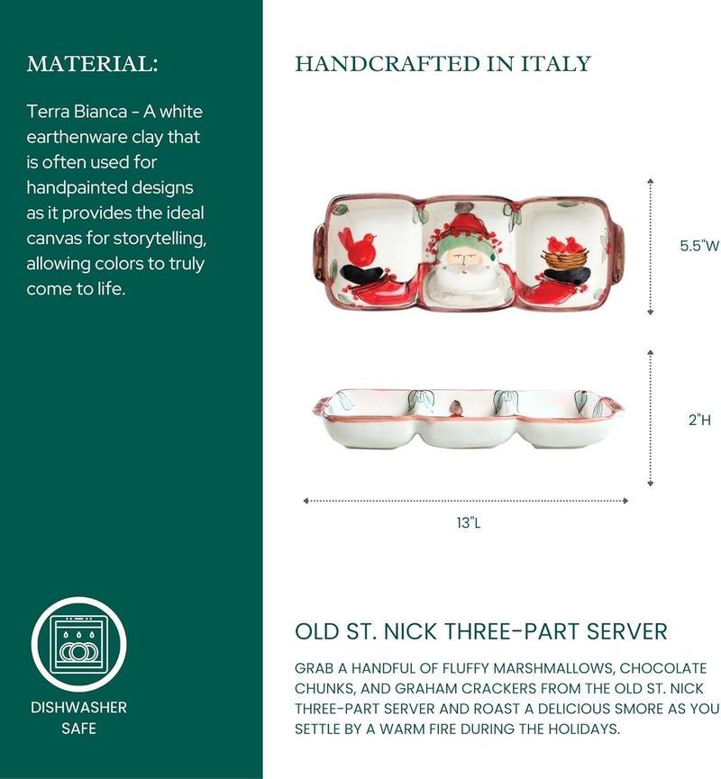 Vietri Vietri Old St Nick MultiColor ThreePart Server 13 Earthenware for Serving Condiments Snacks  Dips  - Image 3