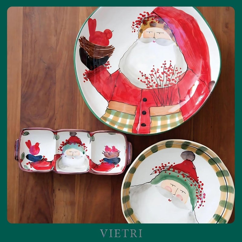 Vietri Vietri Old St Nick MultiColor ThreePart Server 13 Earthenware for Serving Condiments Snacks  Dips  - Image 2