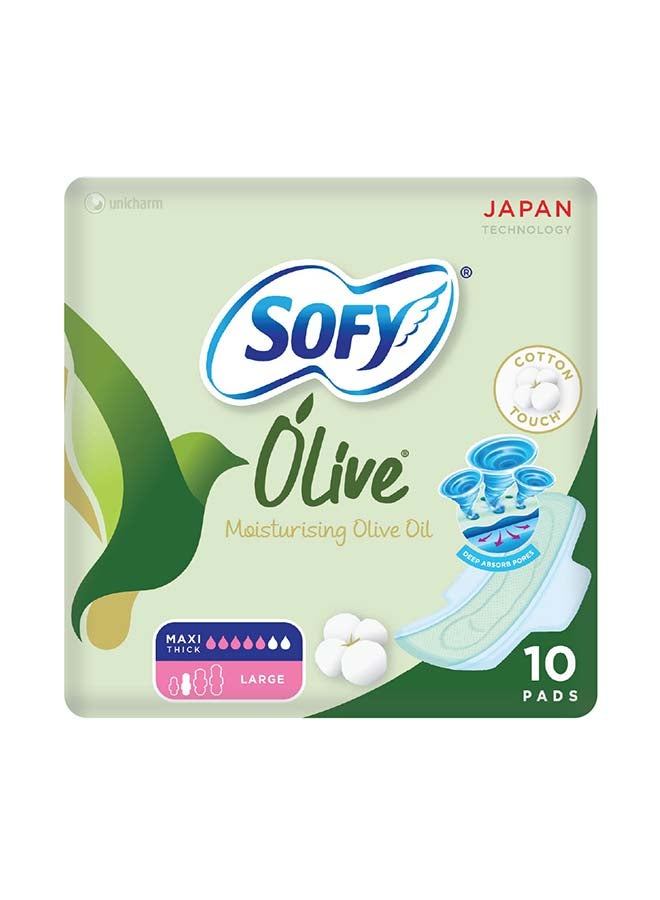 SOFY Olive Sanitary Pads With Wings, Slim, Large 29 cm, Pack of 10 Pads