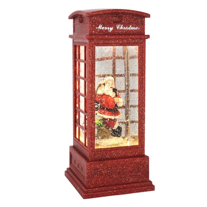 CHRISTMAS SNOW GLOBE LANTERN PHONE BOOTH SWIRLING WATER GLITTERING BATTERY OPERATED FESTICVAL ORNAMENT WITH TIMER FOR CHRISTMAS TABLETOP CENTERPIECE HOME DECORATIONPHONE BOOTH