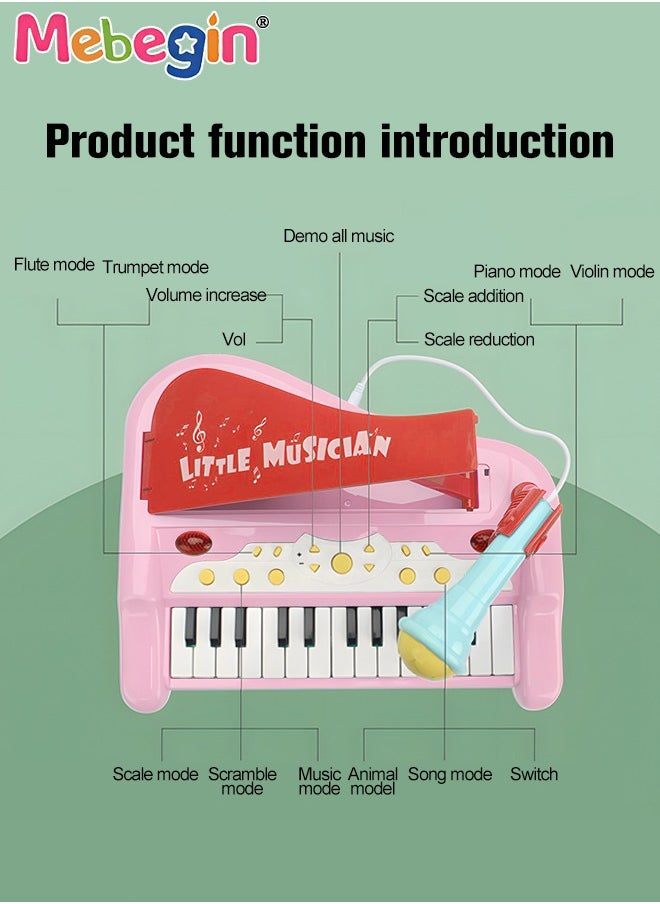 MEBEGIN - Piano Keyboard Toy with Microphone, Multifunctional Electronic Piano Toy with Microphone, Preschool Learning Educational Instruments Toy, Great Toddler Musical Toy, Suitable for Kids Aged 3+ and Beginners to Practice, 29*25*29cm - Image 1