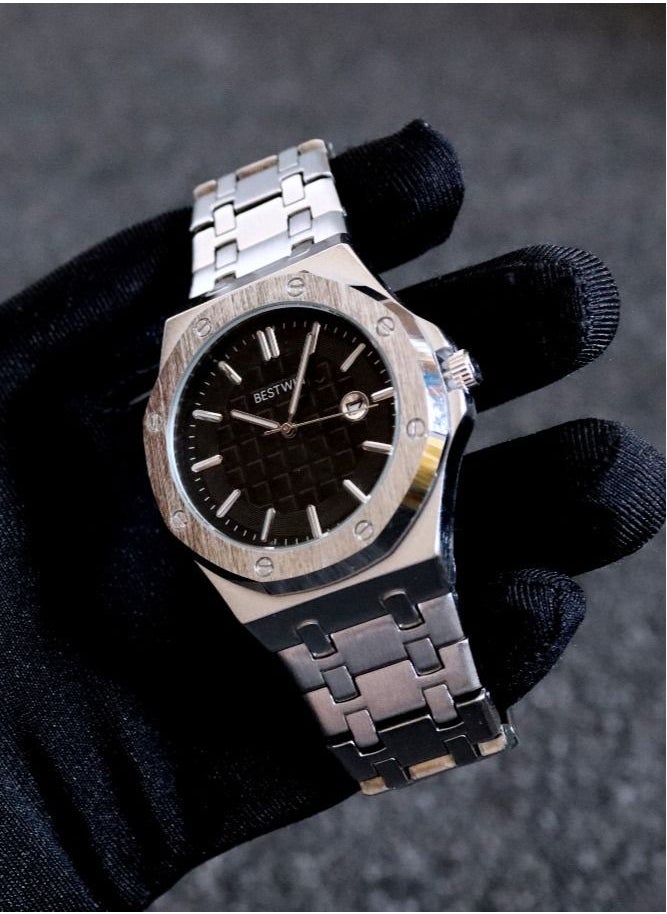 Bestwin original silver and black watch for men  - Image 4