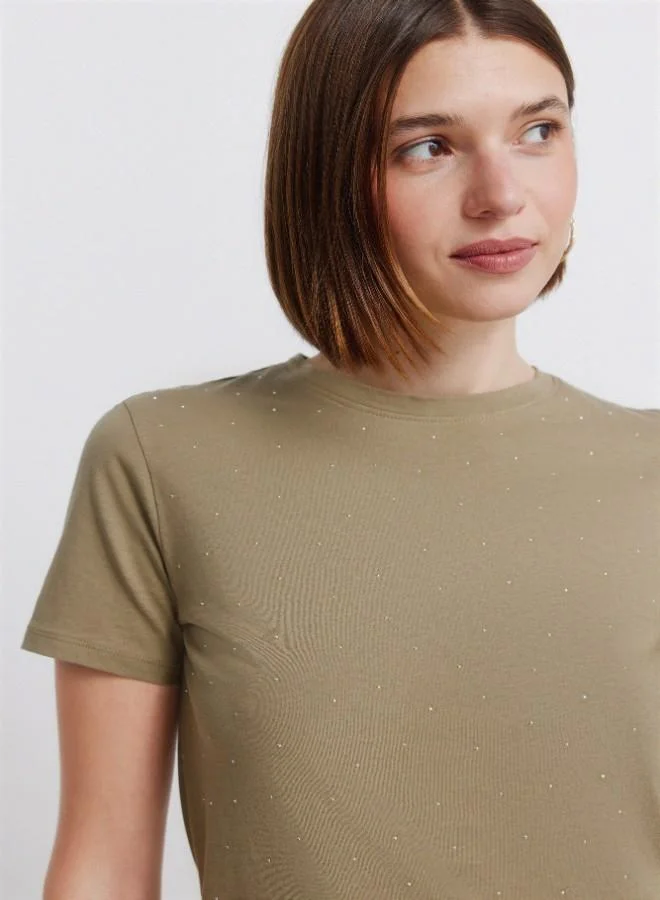 سبرينجفيلد قميص قصير الأكمام بأكمام مستديرة برقبة مستقيمة بنقطة بولكا