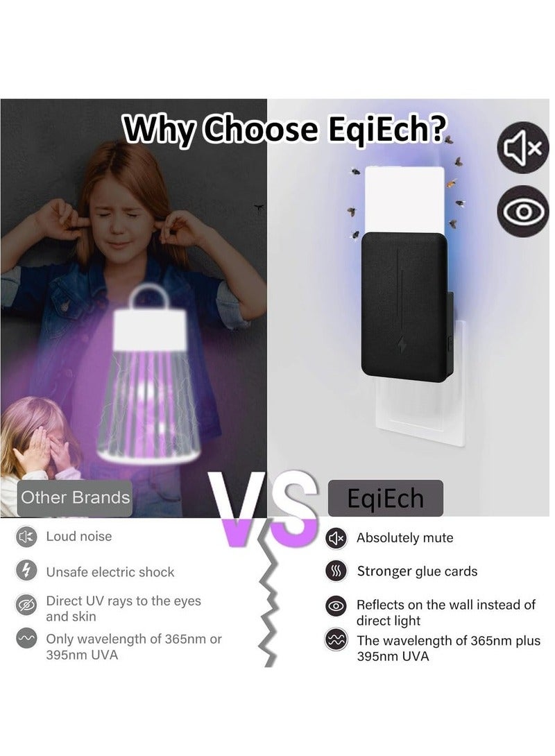 Plug-in Mosquito Killer, Indoor Flying Insect Trap for Catching Flies, Fruit Flies, Gnat flies, UV Trap with Adjustable Brightness Night Light, 1 Device + 5 Cards (Black)  - Image 4