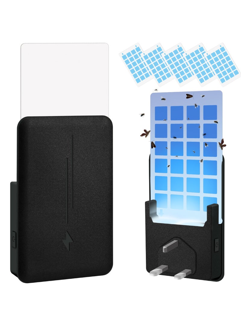 Plug-in Mosquito Killer, Indoor Flying Insect Trap for Catching Flies, Fruit Flies, Gnat flies, UV Trap with Adjustable Brightness Night Light, 1 Device + 5 Cards (Black)  - Image 1