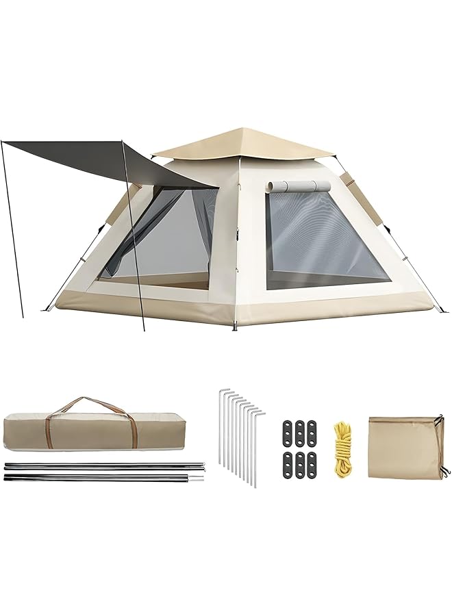 PROMASS خيمة تخييم، خيام تخييم لـ 3-5 أشخاص مع حقيبة حمل، خيمة كبيرة مقاومة للماء قابلة للفتح، 2 نافذة و 2 باب، تشمل منظم معدات الخيمة للعائلة لملحقات التخييم - Image 1