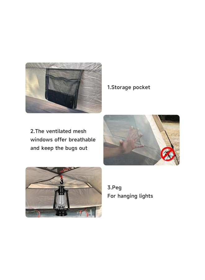 PROMASS خيمة تخييم، خيام تخييم لـ 3-5 أشخاص مع حقيبة حمل، خيمة كبيرة مقاومة للماء قابلة للفتح، 2 نافذة و 2 باب، تشمل منظم معدات الخيمة للعائلة لملحقات التخييم - Image 3