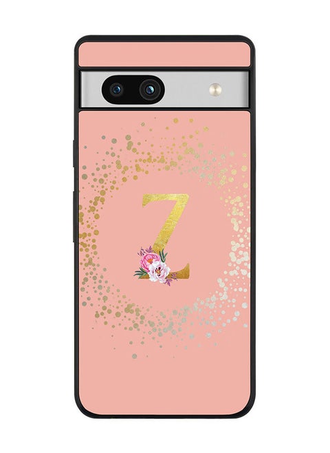 Rugged Black edge case for Google Pixel 7a 5G Slim fit Soft Case Flexible Rubber Edges Anti Drop TPU Cover -  Custom Monogram Initial Letter Floral Pattern Alphabet - Z  (Rose Pink )