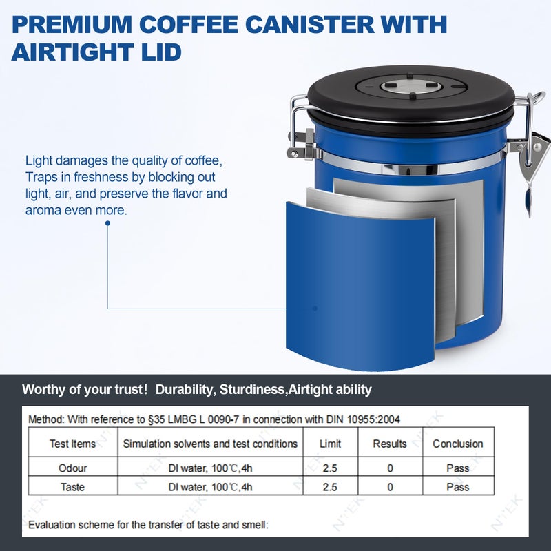 ShanSon Coffee Canister Airtight Coffee Container Stainless Steel Coffee Bean Storage Container with Scoop Coffee Canister for Beans Grounds Sugar Flour Tea Cereal,16OZ,Blue - Image 4