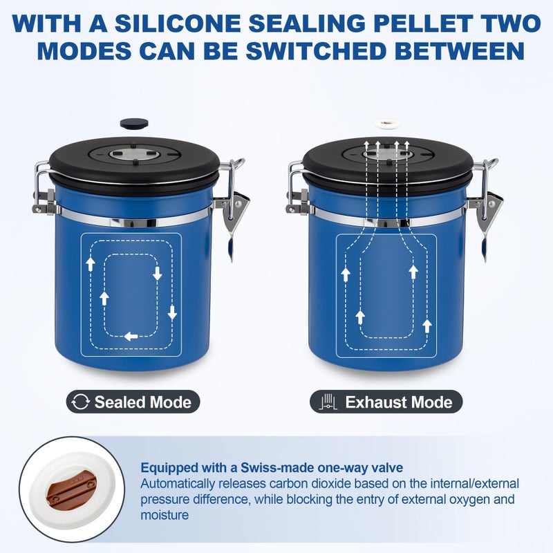 ShanSon Coffee Canister Airtight Coffee Container Stainless Steel Coffee Bean Storage Container with Scoop Coffee Canister for Beans Grounds Sugar Flour Tea Cereal,16OZ,Blue - Image 2
