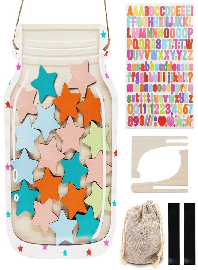 Deefielly Magnetic Star Reward Jar - DIY Reward Jar with Wooden Stand & Stickers, Behavior Chart for Home & Classroom, Potty Training Reward Jar, Chore Chart - Image 1