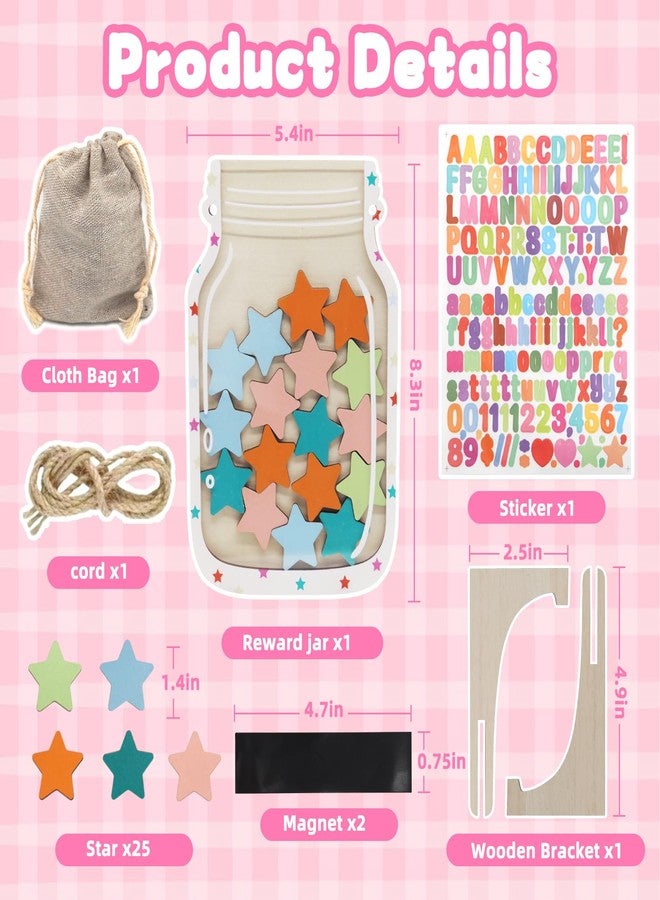 Deefielly Magnetic Star Reward Jar - DIY Reward Jar with Wooden Stand & Stickers, Behavior Chart for Home & Classroom, Potty Training Reward Jar, Chore Chart - Image 2