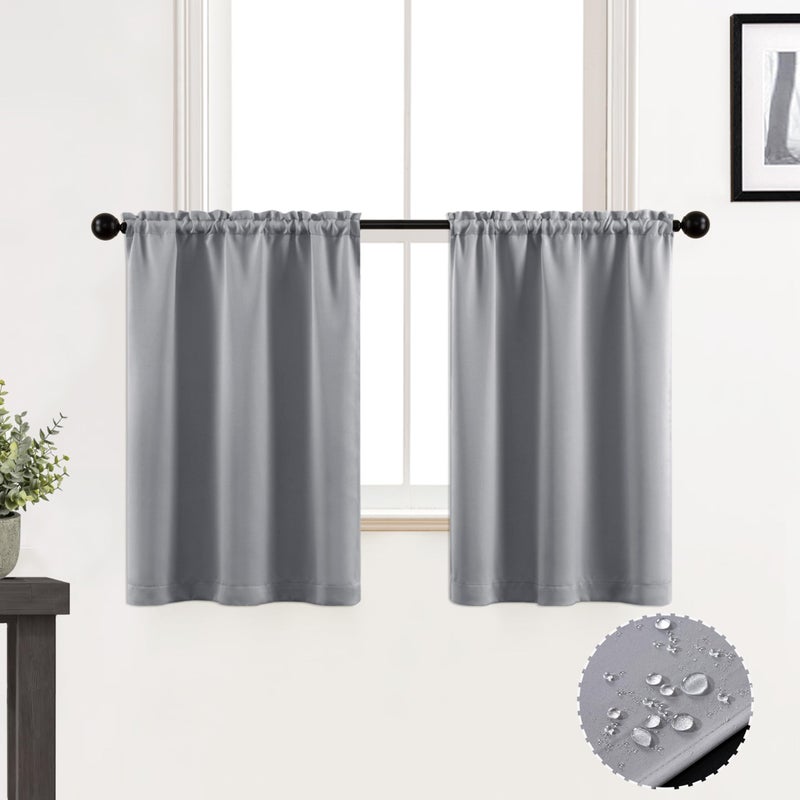 XTMYI Short Curtains for WindowsWaterproof Blackout Front Door Window Curtain for French Door GlassLight Grey36 Inch Length